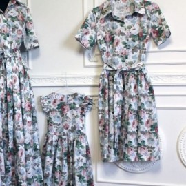 Комплект платьев с чайными розами для мамы и дочки (макси)