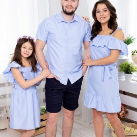 Комплект платье  для мамы и рубашка для сына 