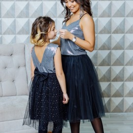 Комплект в стиле Family Look топ для мамы и платье для дочки 