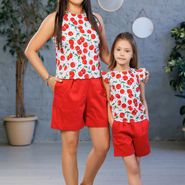 Комплект в стиле family look шорты и топ для мамы и дочки 